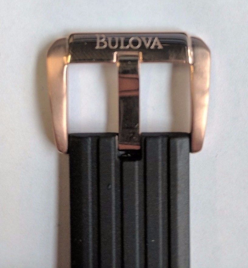 Bulova Men’s 98B152 Black Rubber Band Watch Strap Rose Gold Buckle Replacement