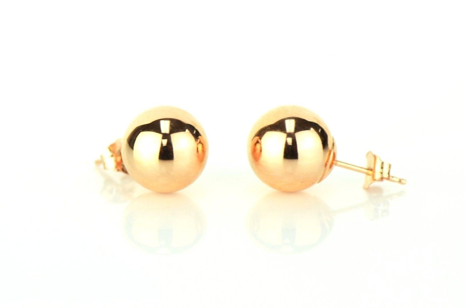 Solid 14k Rose Gold Ball Stud Earrings Butterfly Push Back