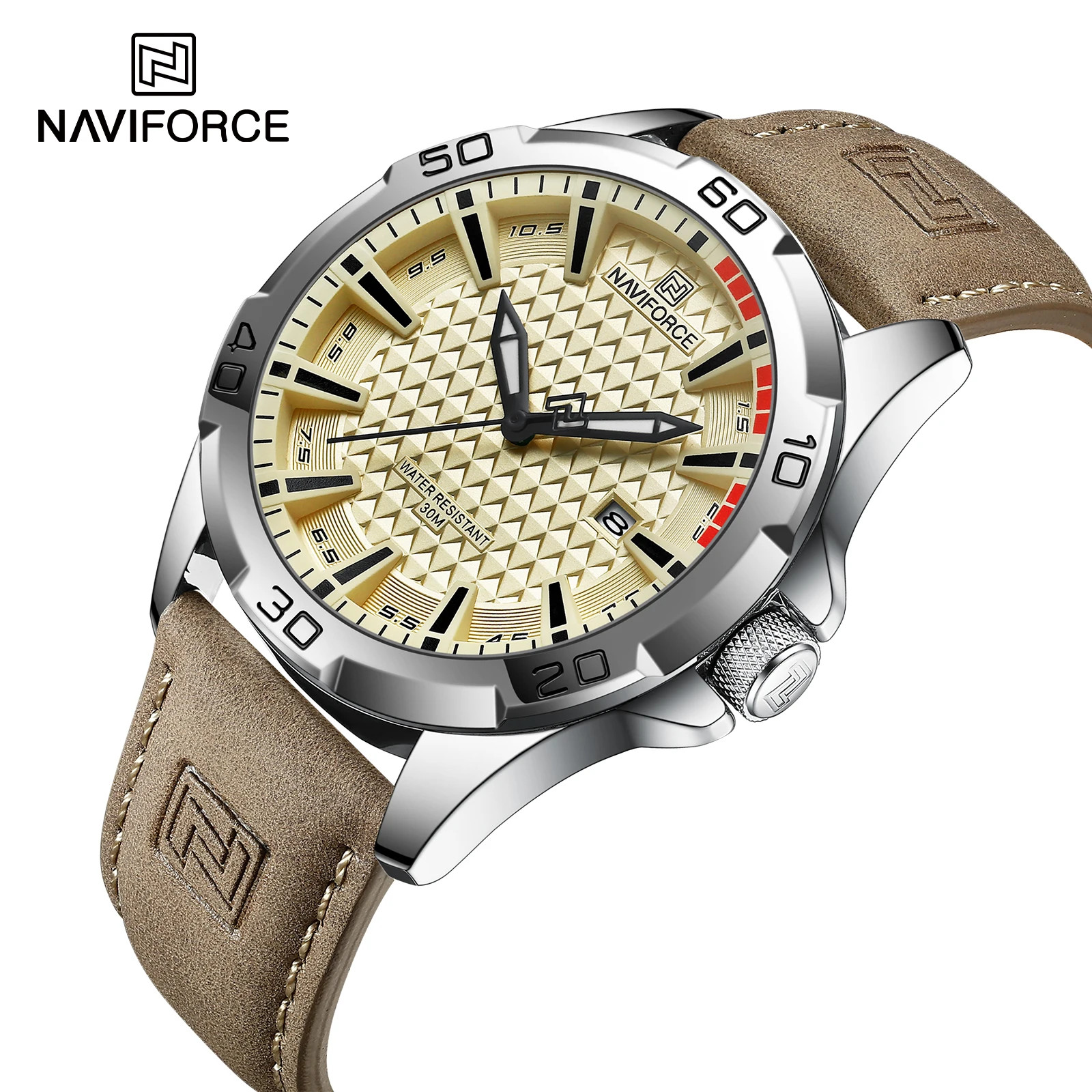 NAVIFORCE NF8023 Men’s Quartz Watch Leather Strap Calendar 30M Waterproof