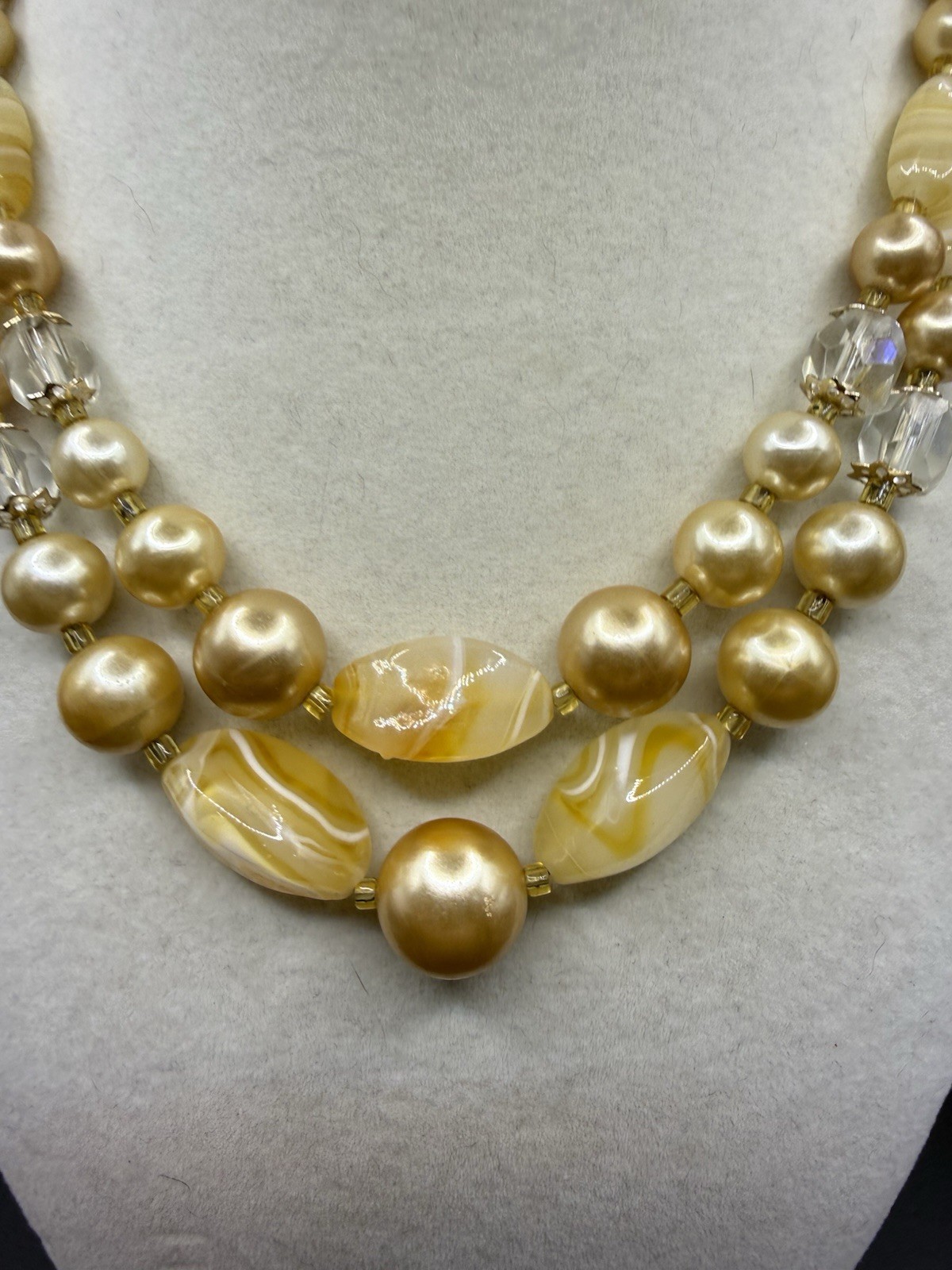 Vintage Unsigned Glass Bow Pearl Double Strand Necklace 50s Japan