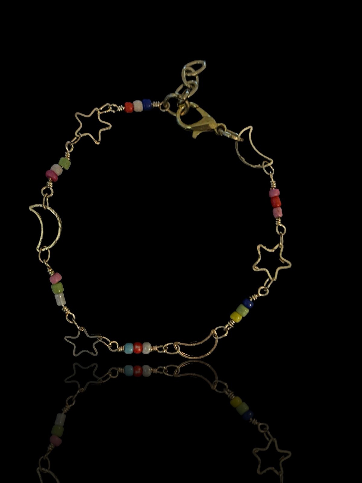 Moon And Star Gold Bracelet With Seed Beads | New | Adjustable