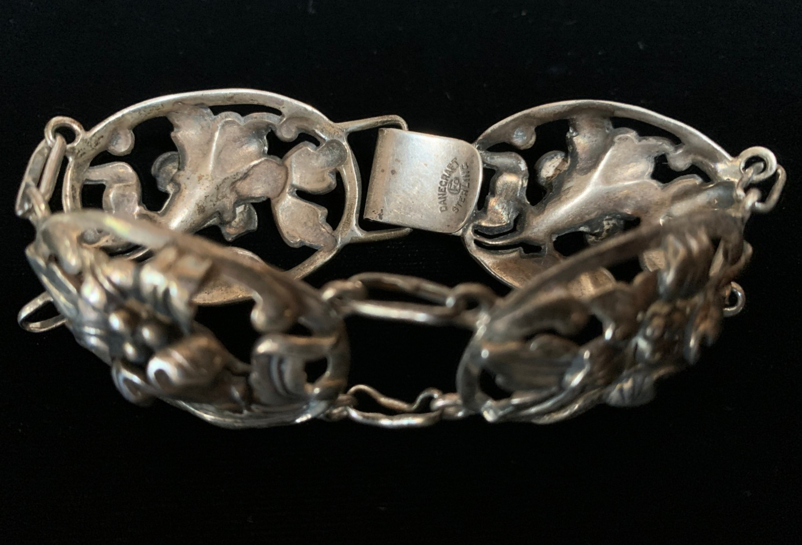 Vintage Sterling Silver DANECRAFT Lily Floral Panel Bracelet Denmark – 42 grams