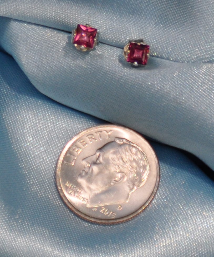 3.0-3.50MM SQUARE RASPBERRY PINK AFRICA RHODOLITE GARNET .925 STERLING STUDS