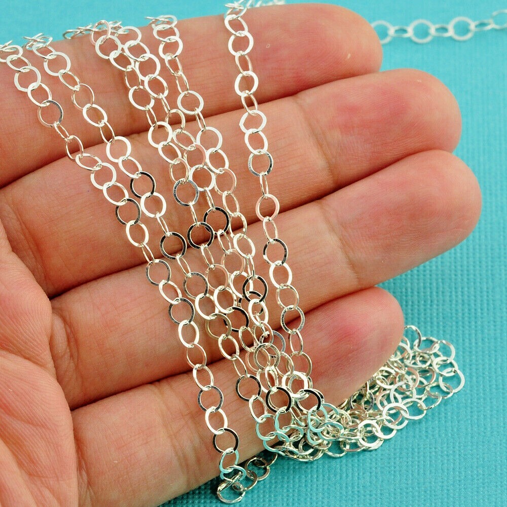 3.7mm Sterling Silver Bulk Chain Flat Round Circle Cable link By Foot
