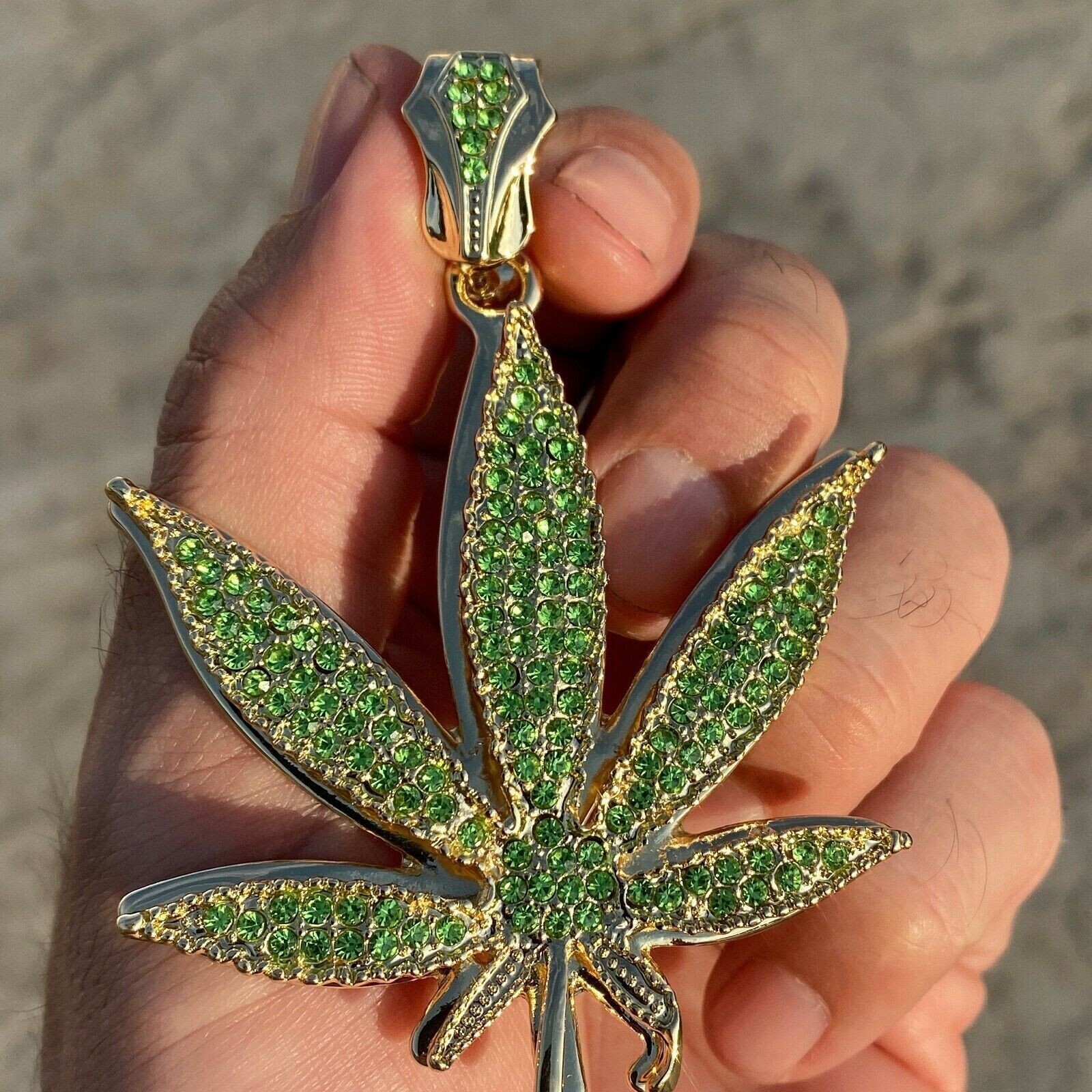 2Ct Round Cut Lab Created Peridot Marijuana Leaf Pendant 14K Yellow Gold Plated