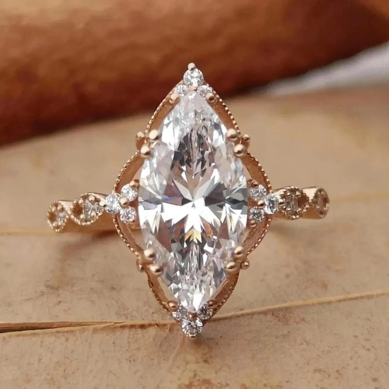 2 CT Marquise Cut Vintage Inspired Engagement Ring 14K Rose Gold Plated For Her