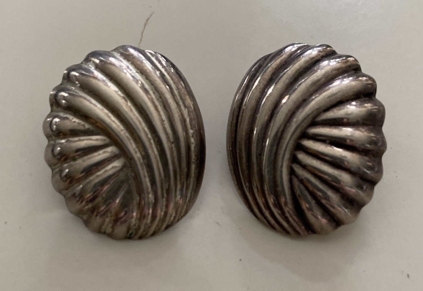 Vintage 925 Sterling Silver Art Deco Clip-On Button Earrings 7.71g Thailand