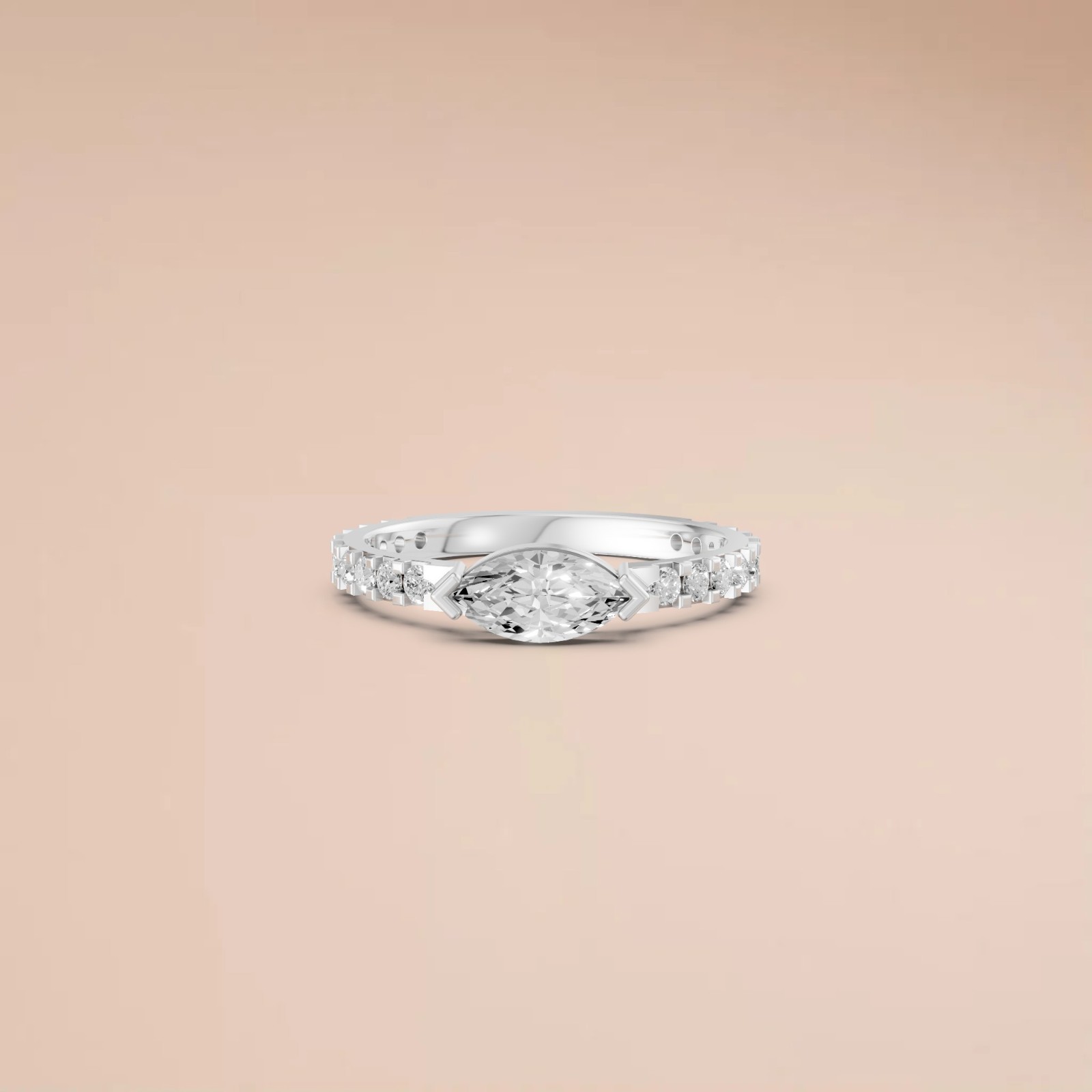 0.82 CTW Marquise Lab Diamond Engagement Ring Hidden Halo Promise Ring