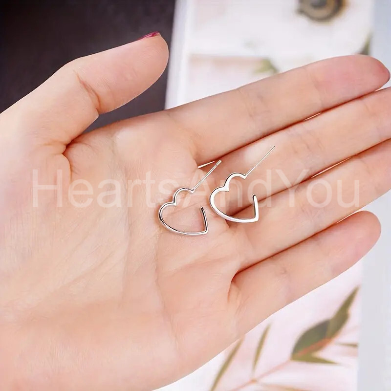 Open Heart Love Valentine Gift Women Stud Earrings 14K White Gold Plated