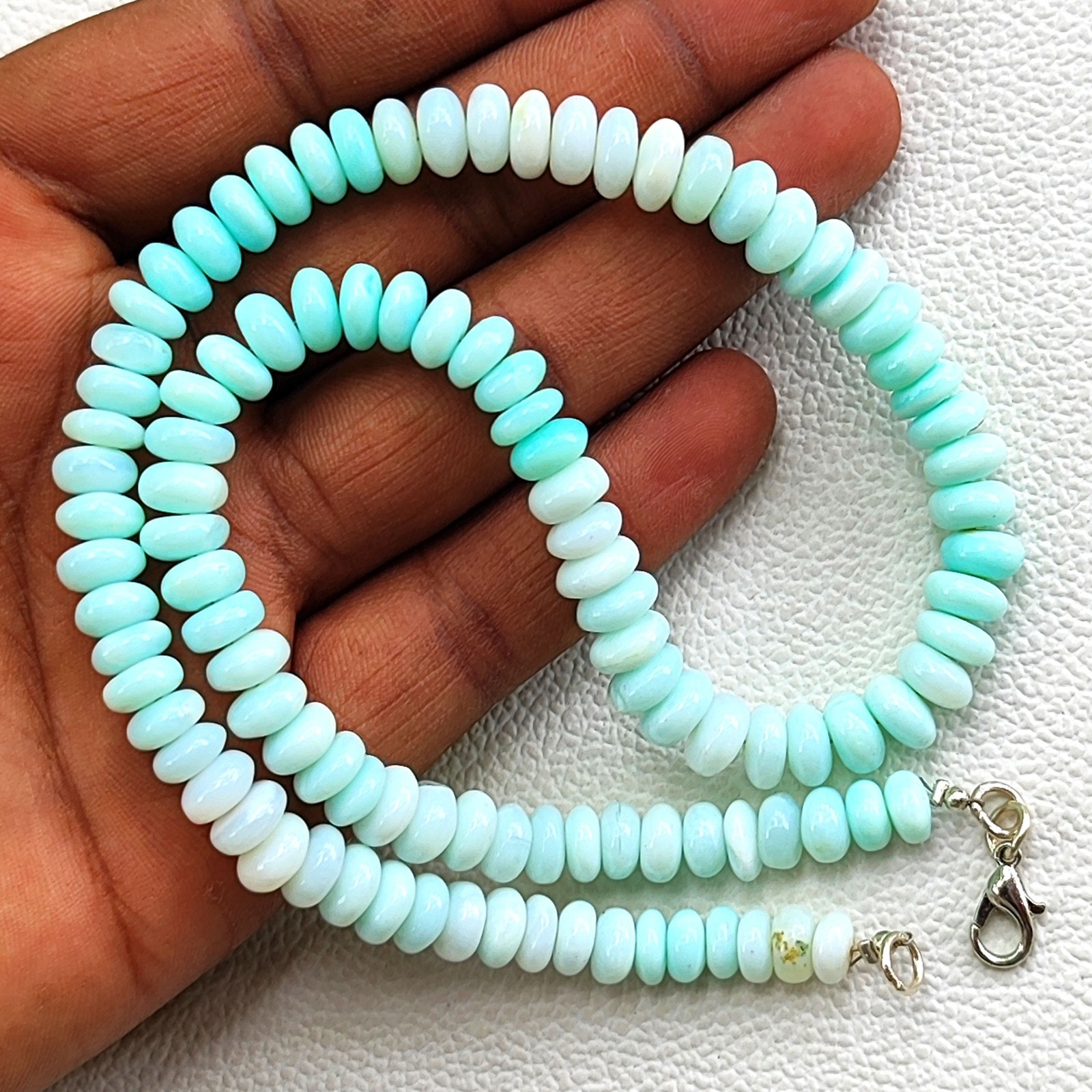 Peruvian Natural Blue Opal Smooth Rondelle Bead Gemstone Necklace 7-8mm 16.5″