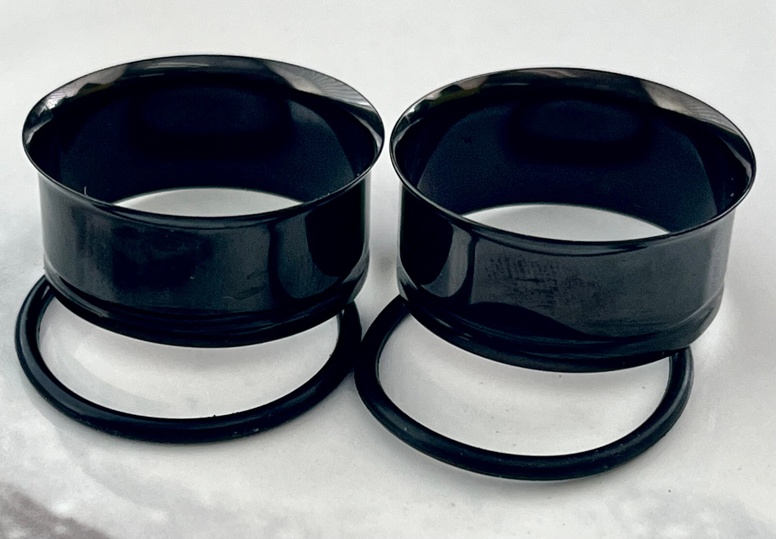 PAIR Black Single Flare Tunnels Ear Plugs Gauges PVD Plated Surgical Steel