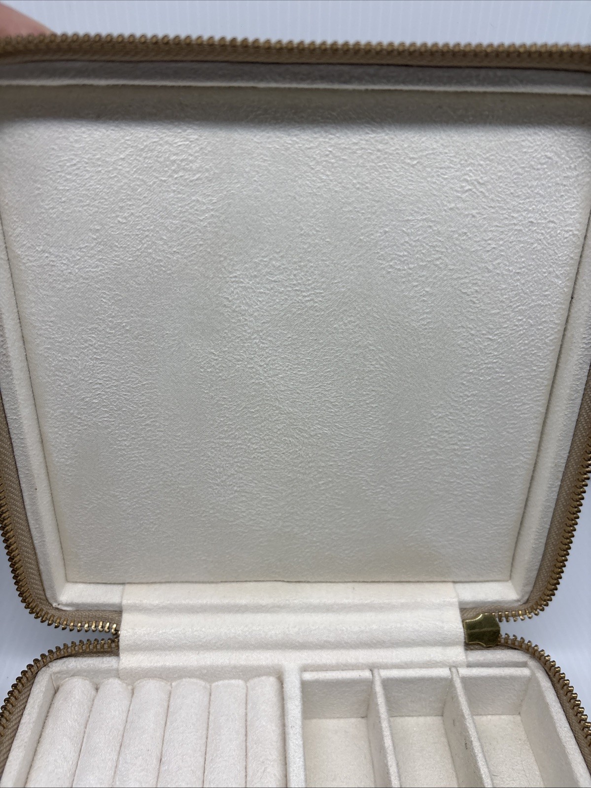 Pottery Barn Monogrammed “MICAELA” Jewelry Case, Beige, 7x7x2” Used