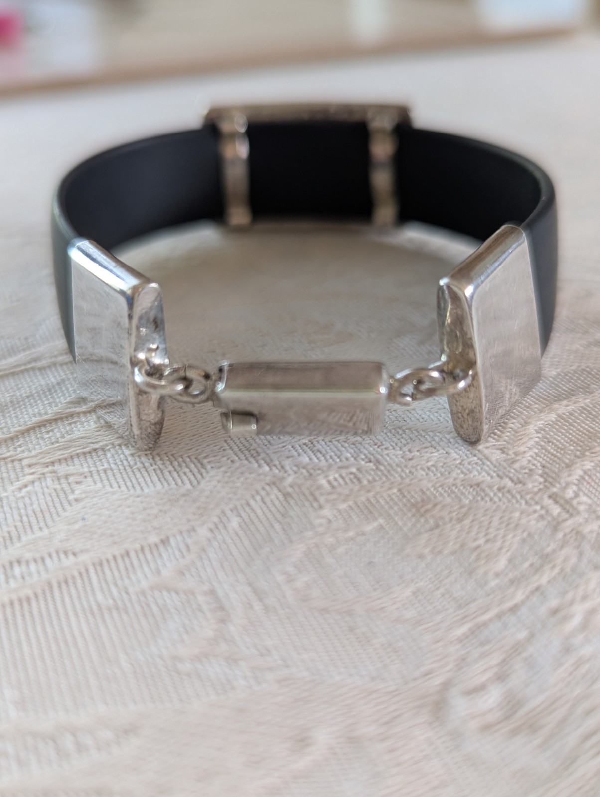 TOUS Sterling Silver 925 Bear Black Rubber Bracelet J. Comes Clasp