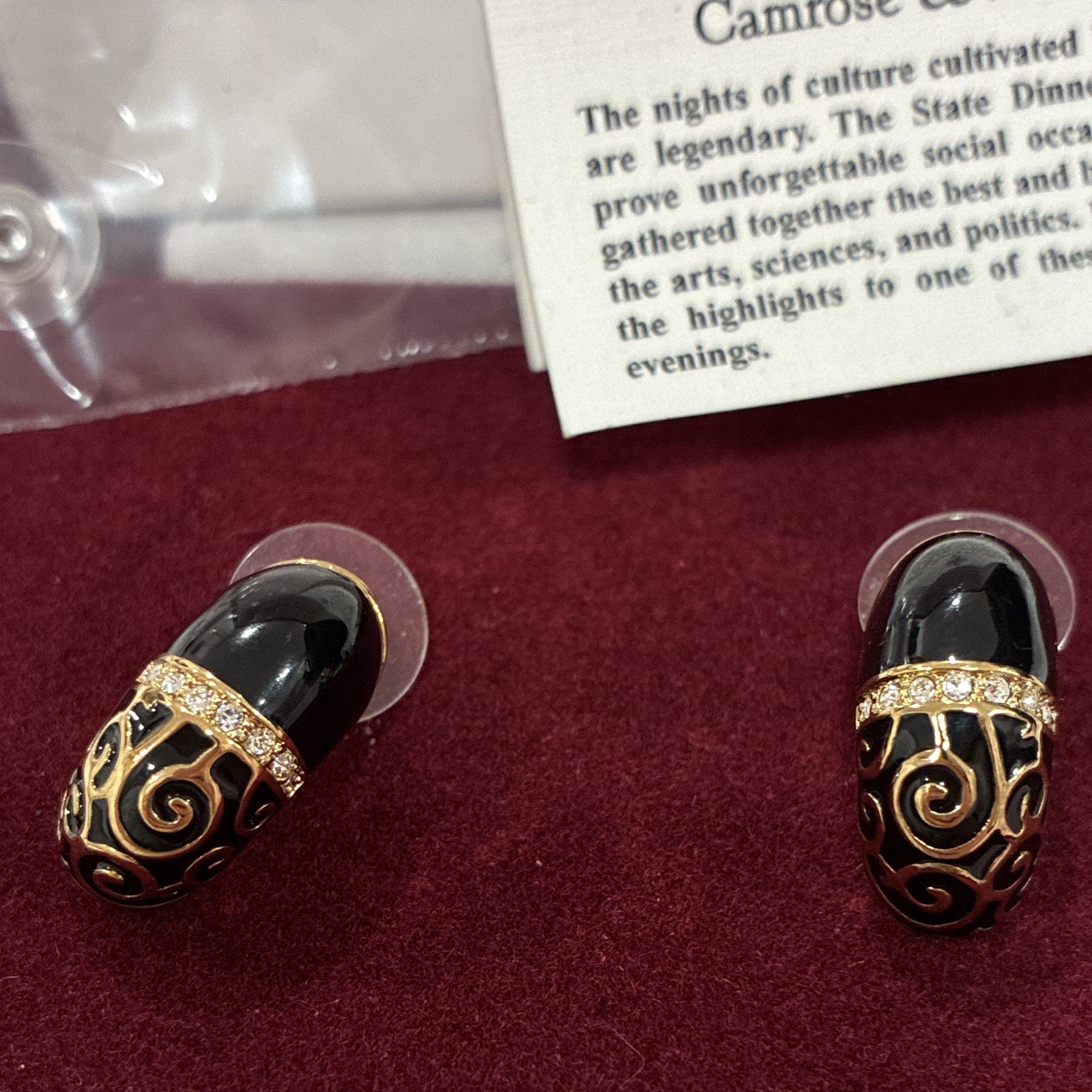 Camrose & Kross Black Enamel Gold Plated Crystal Stud Earrings, Butterfly