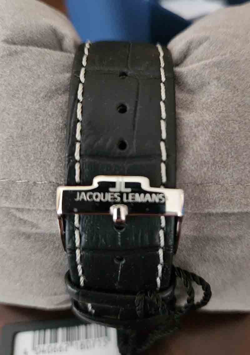 JACQUES LEMANS 1-2176D Quartz Watch Blue Dial Leather Band Men’s