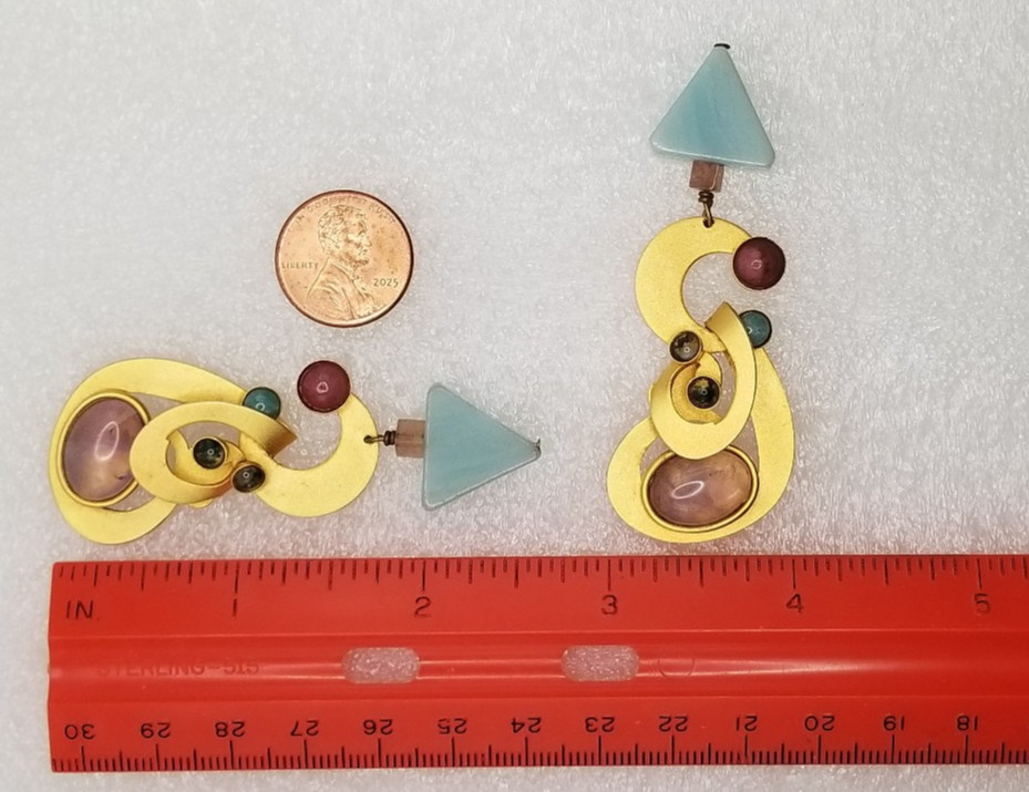 Vintage Gale Rothstein Semi-Precious Stones Gold Plated Dangle Pieced Earrings