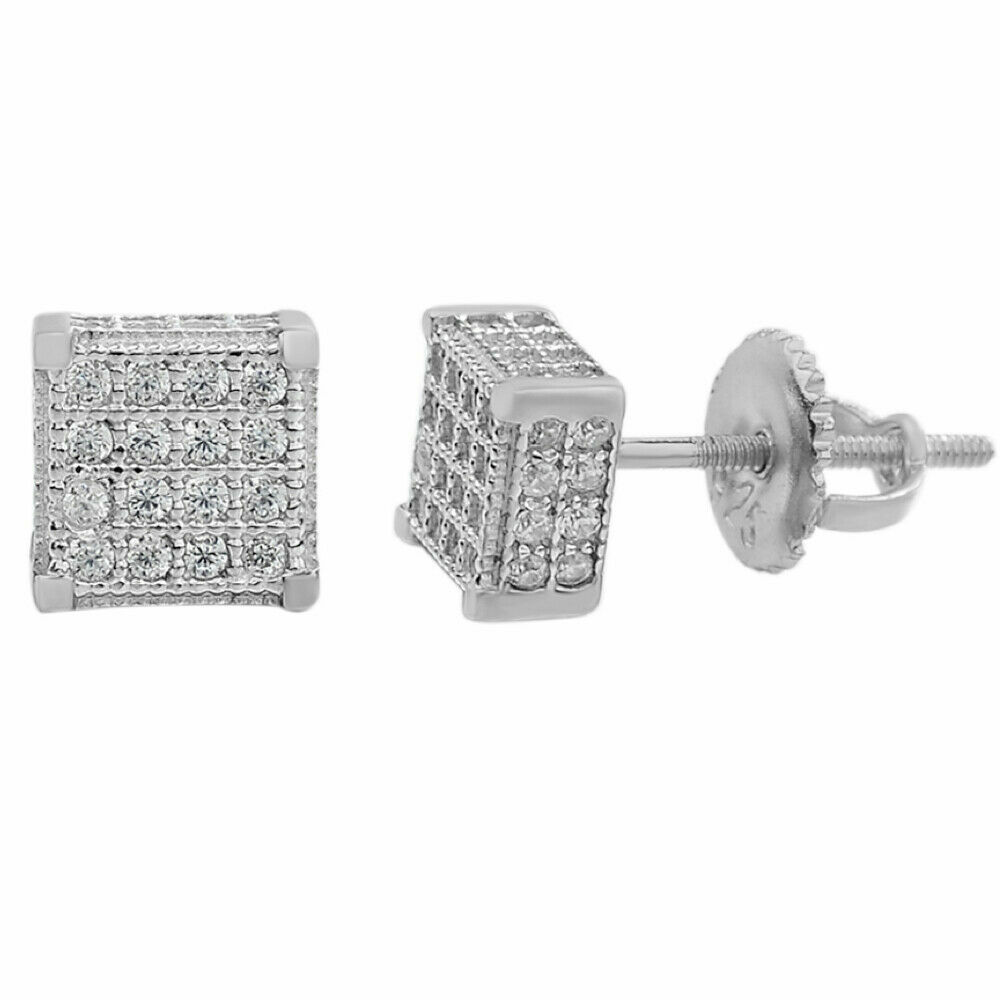 Real Moissanite 925 Silver Small Cube Iced Hip Hop Earrings Stud Passes Tester