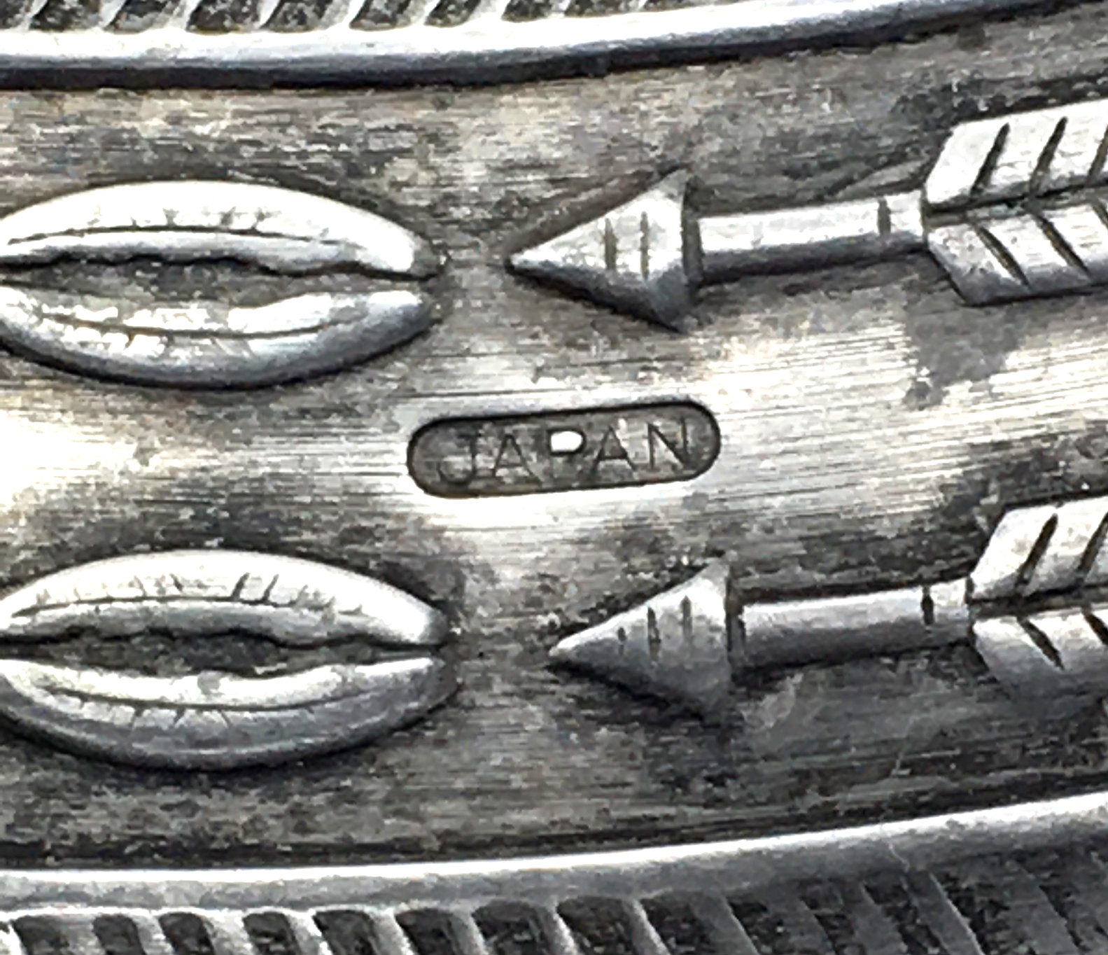 Vintage Southwestern Design Stamped Stainless Steel Cuff Bracelet Signed Japan