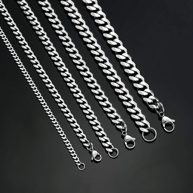 Cuban Link Chains Stainless Steel Classic Men Boy Curb Chunky Silver Color Neckl