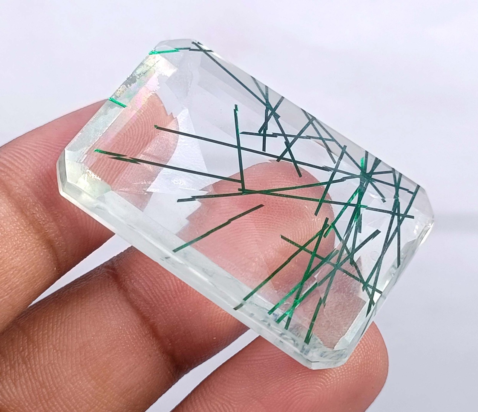 104 CT Green Rutilated Quartz Emerald Cut EGL Certified Loose Gemstone 6MGB