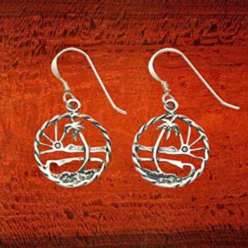 Wildthings Sterling Silver Palm Tree on Beach Openwork Wire Earrings