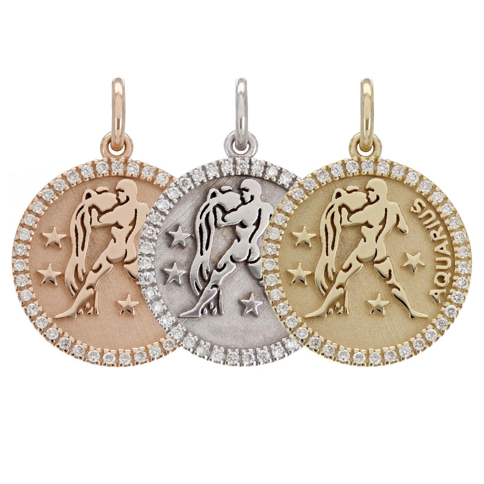 14k Yellow White or Rose Gold Diamond Zodiac Sign Charm Pendant
