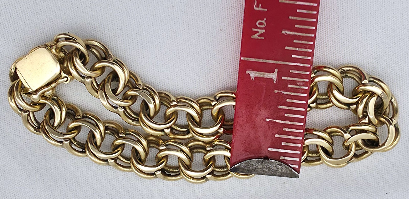 14k Double Cable Link Bracelet 7.5” 31.7 grams Push Lock with Safety Catch