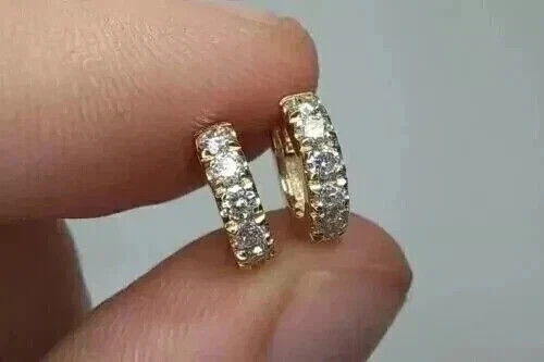 2Ct Round Cut Lab-Created Diamond Huggie Hoop Earrings 14K Yellow Gold Plated