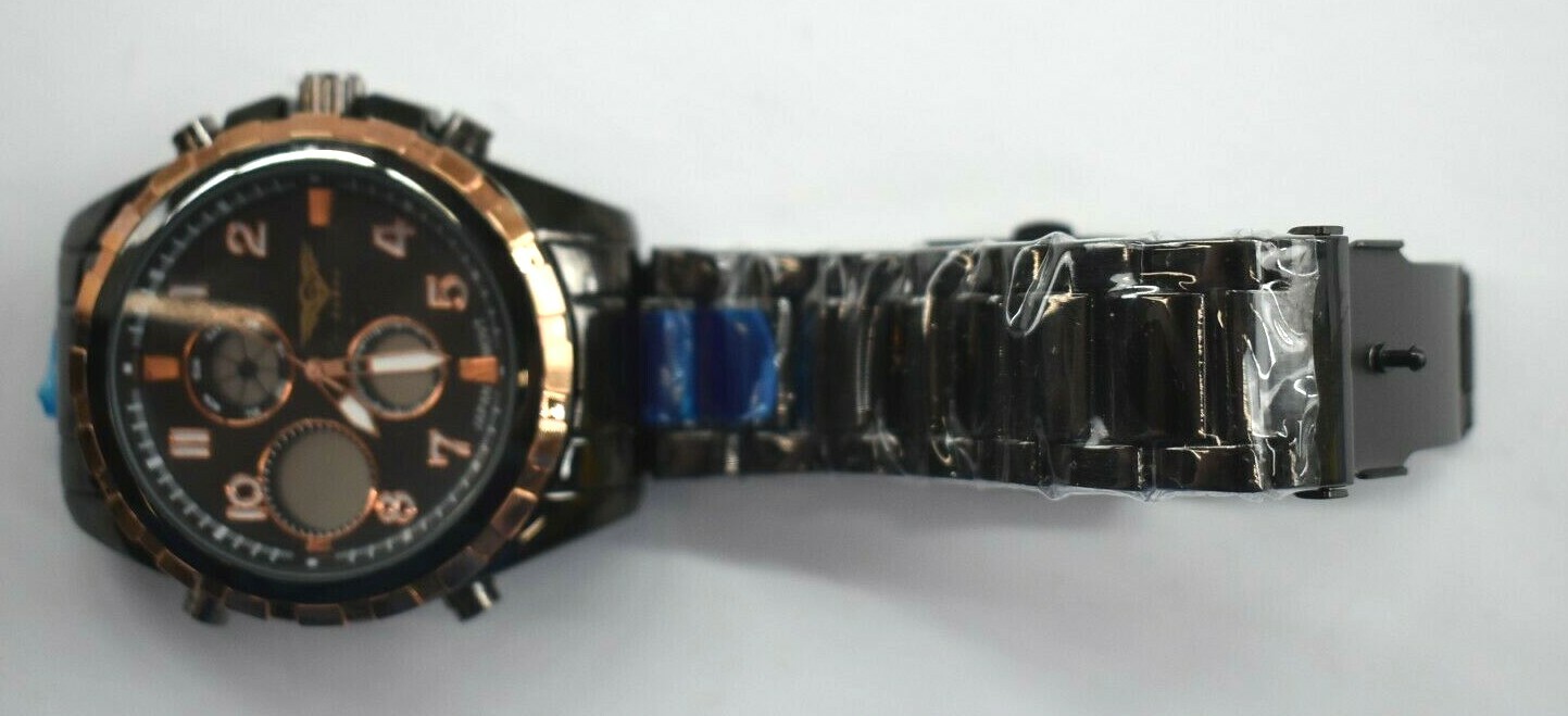 Cohro GMT Sky Mens Quartz Black Dial Watch Rose Gold Accents S0910RG New