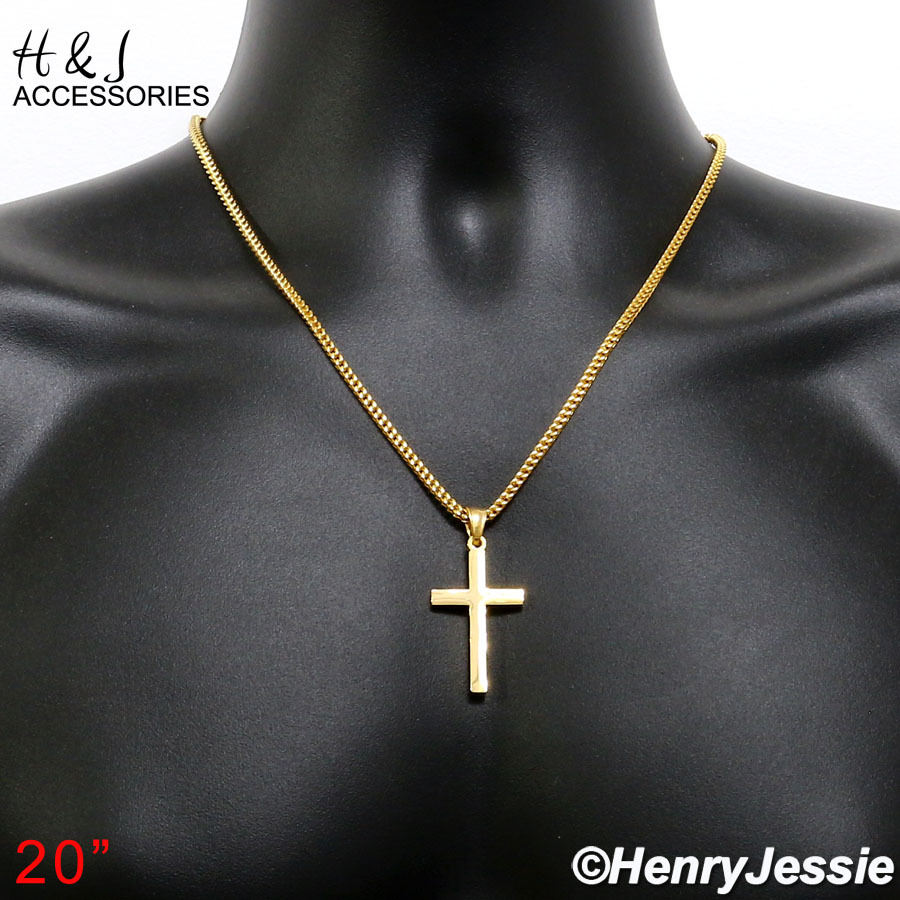 20″Stainless Steel 2mm Gold Plated Franco Box Chain Simple Cross Pendant*GP29