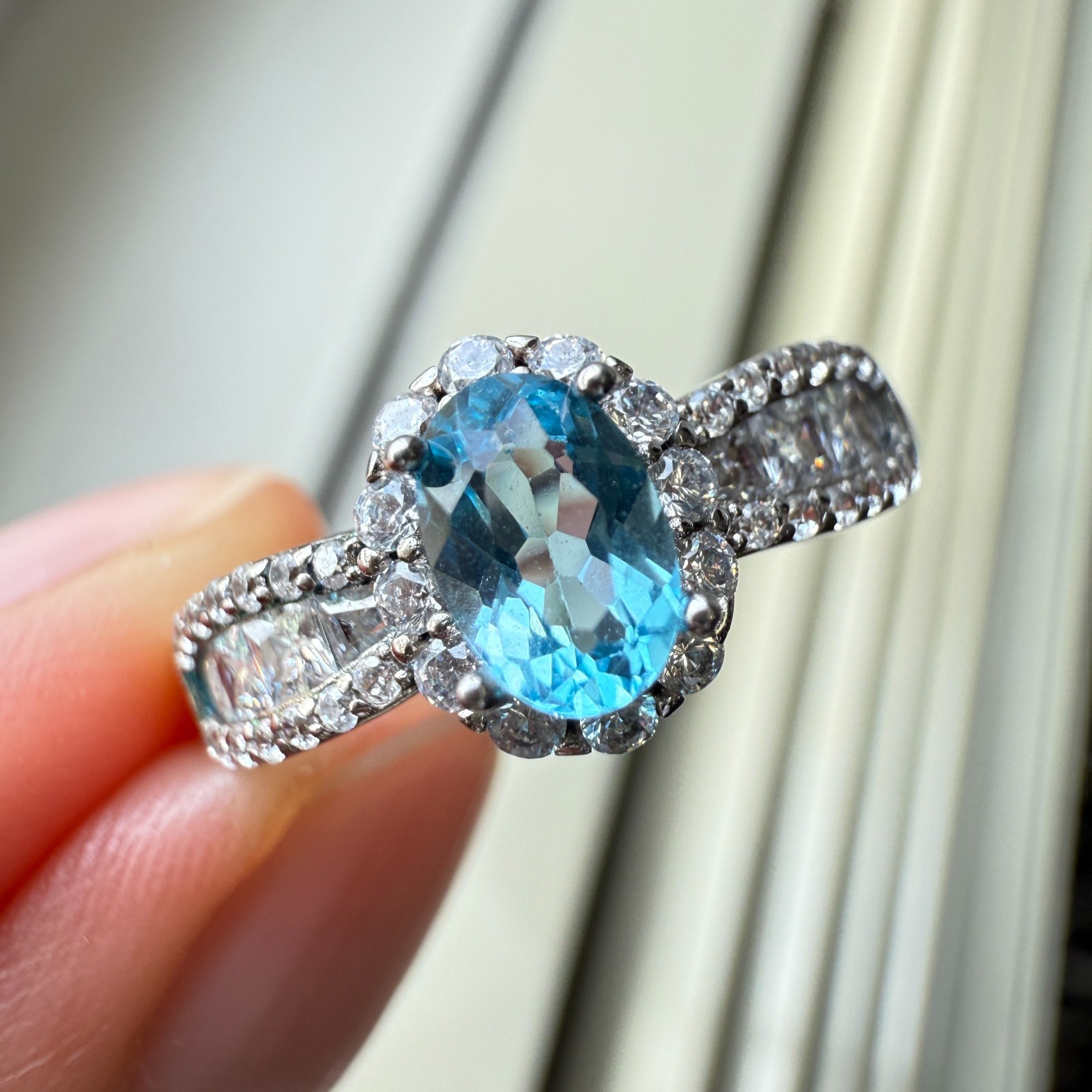 925 Sterling Silver Ring 6x4mm Natural London Blue Topaz Zircon Handmade Gift
