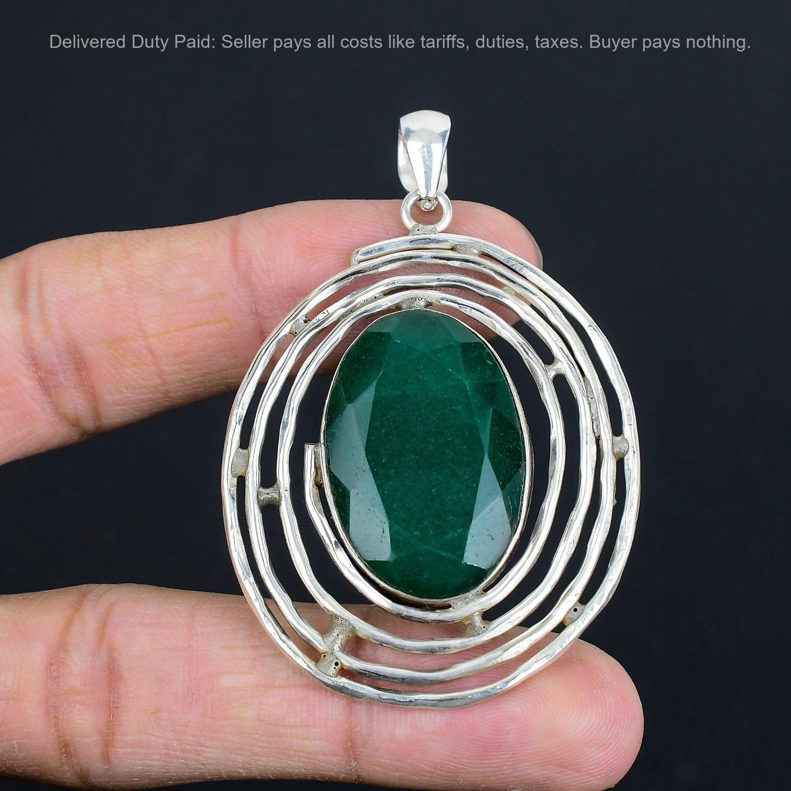 Oval Zambian Emrald Gemstone Sterling Silver Birthday Anniversary Unique Pendant
