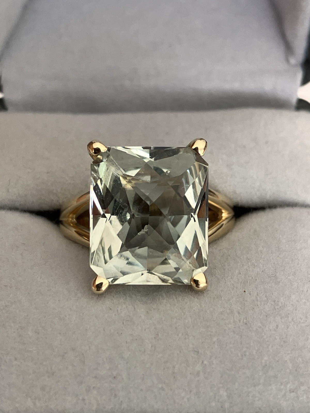 Effy 14K Gold Green Amethyst Cocktail Ring Large 13.9mm Cushion Cut Size 7, 7g