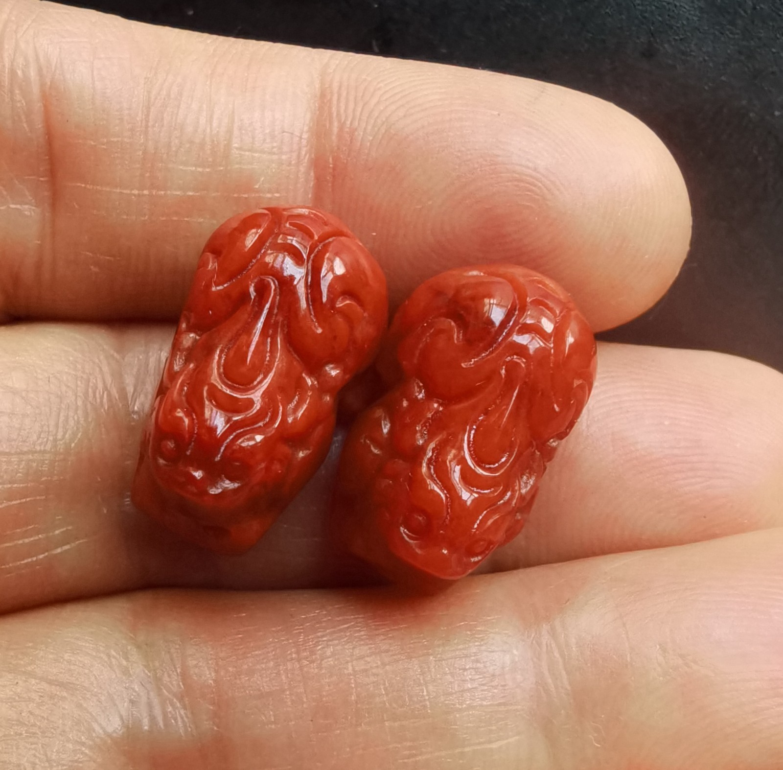Hollow Rich Pixiu dragon carving red Jade stone pendant,amulet rope necklace