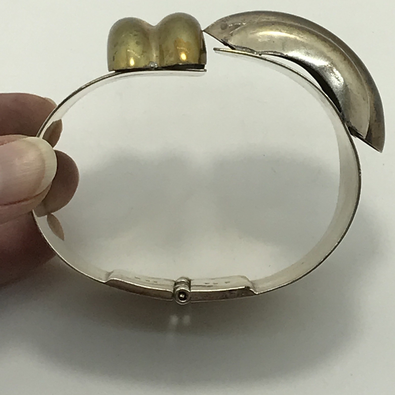 Vintage NVC Mexico 925 Sterling Silver Brass Accent Hinged Bracelet sz 7.25