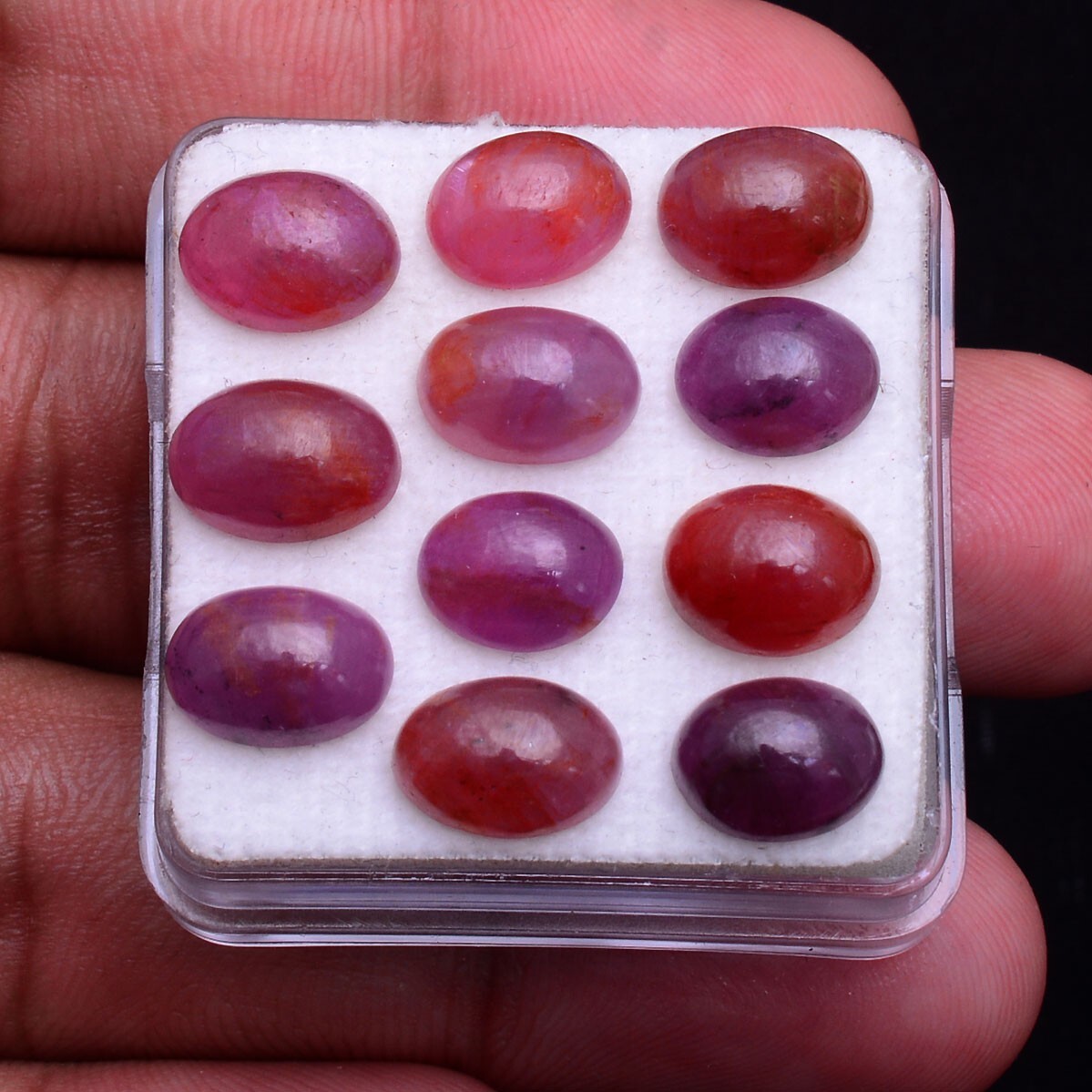 11 Pcs Natural Ruby 9.05mm-10.21mm Oval Cabochon Untreated Red Loose Gemstones