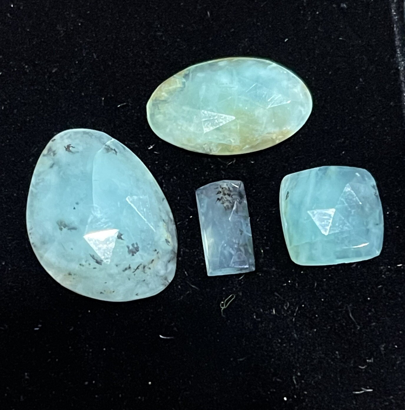 15.4ct 10-30mm 4pcs Lot Blue Peruvian Opal Cabochon Rose Cut Faceted Gems
