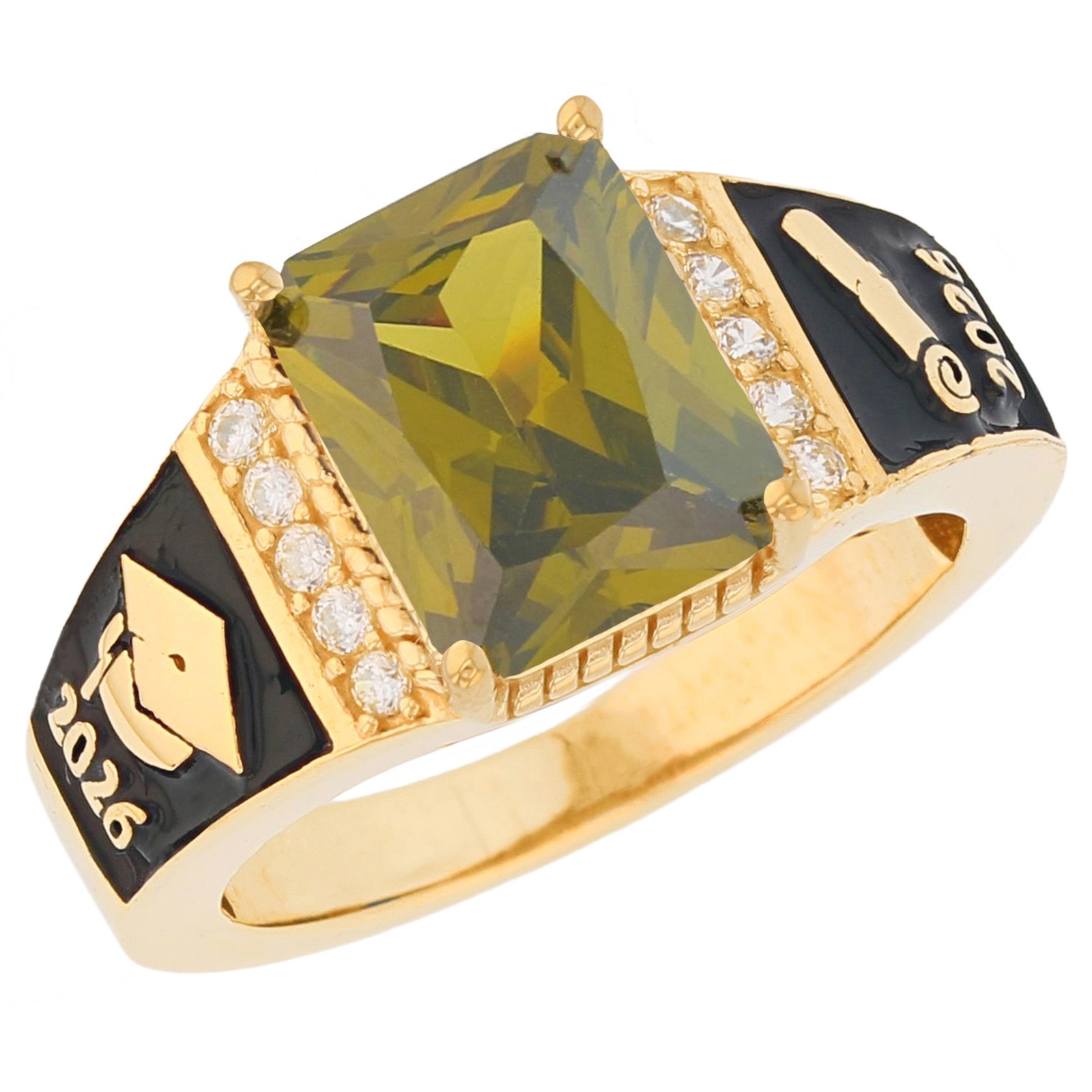10k or 14k Yellow Gold Simulated August Birthstone 2026 Heavy Graduation Ring