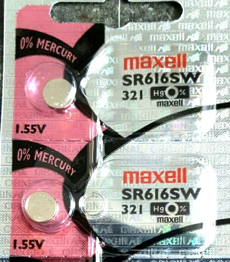 2 X Maxell 321, SR616SW Silver Oxide Watch Battery 1.55V, SR65, Exp. 2024