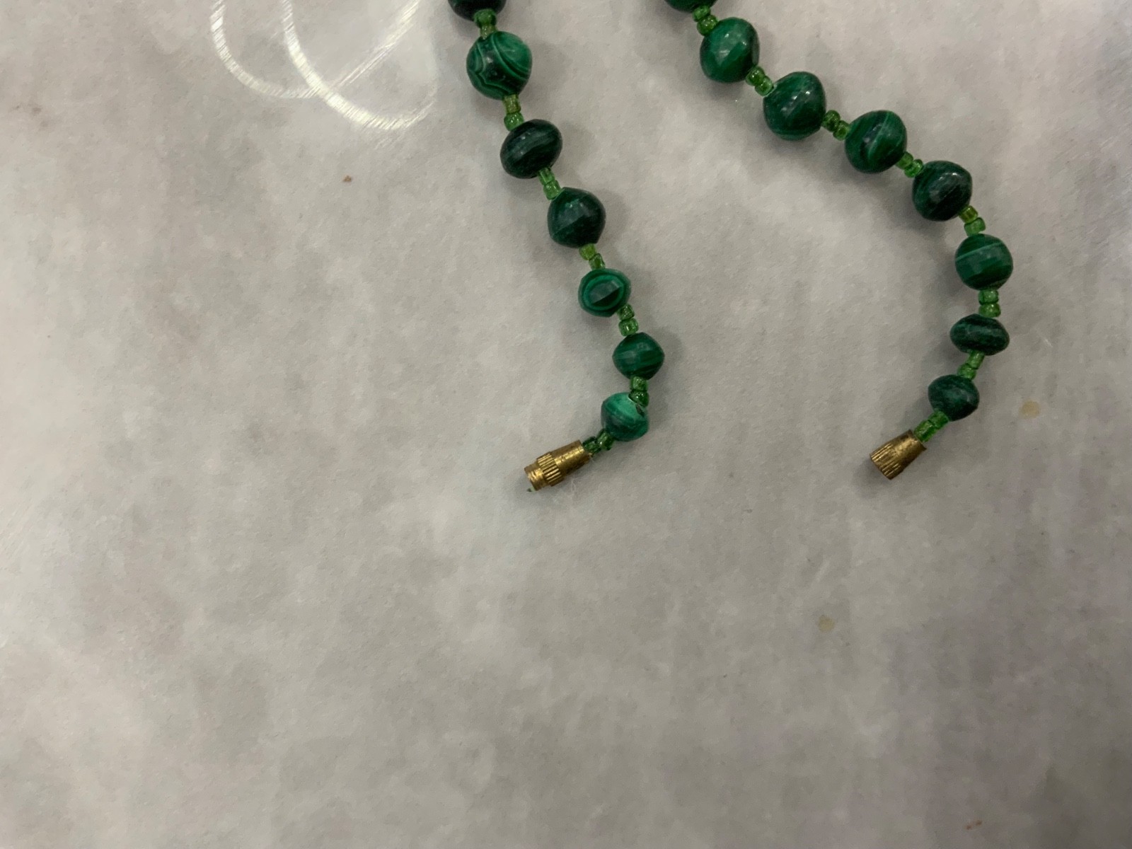 Malachite gradient bead necklace, rich green, 50 cm long, gold clasp