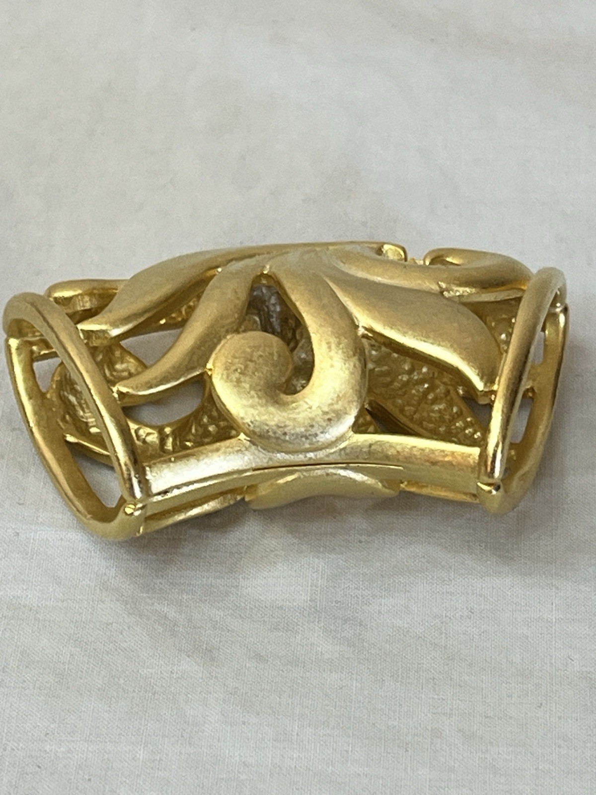 Vintage Scarf Slide Ring with Floral Design Gold Tone