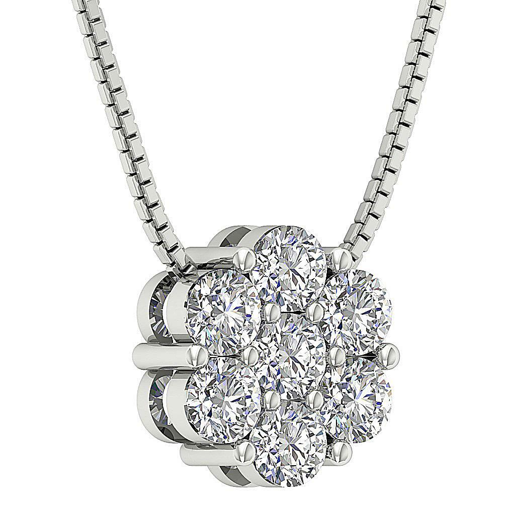 Cluster Pendant Necklace SI1 G 1.60 Carat Round Diamond 14K Rose Gold 11.00 MM