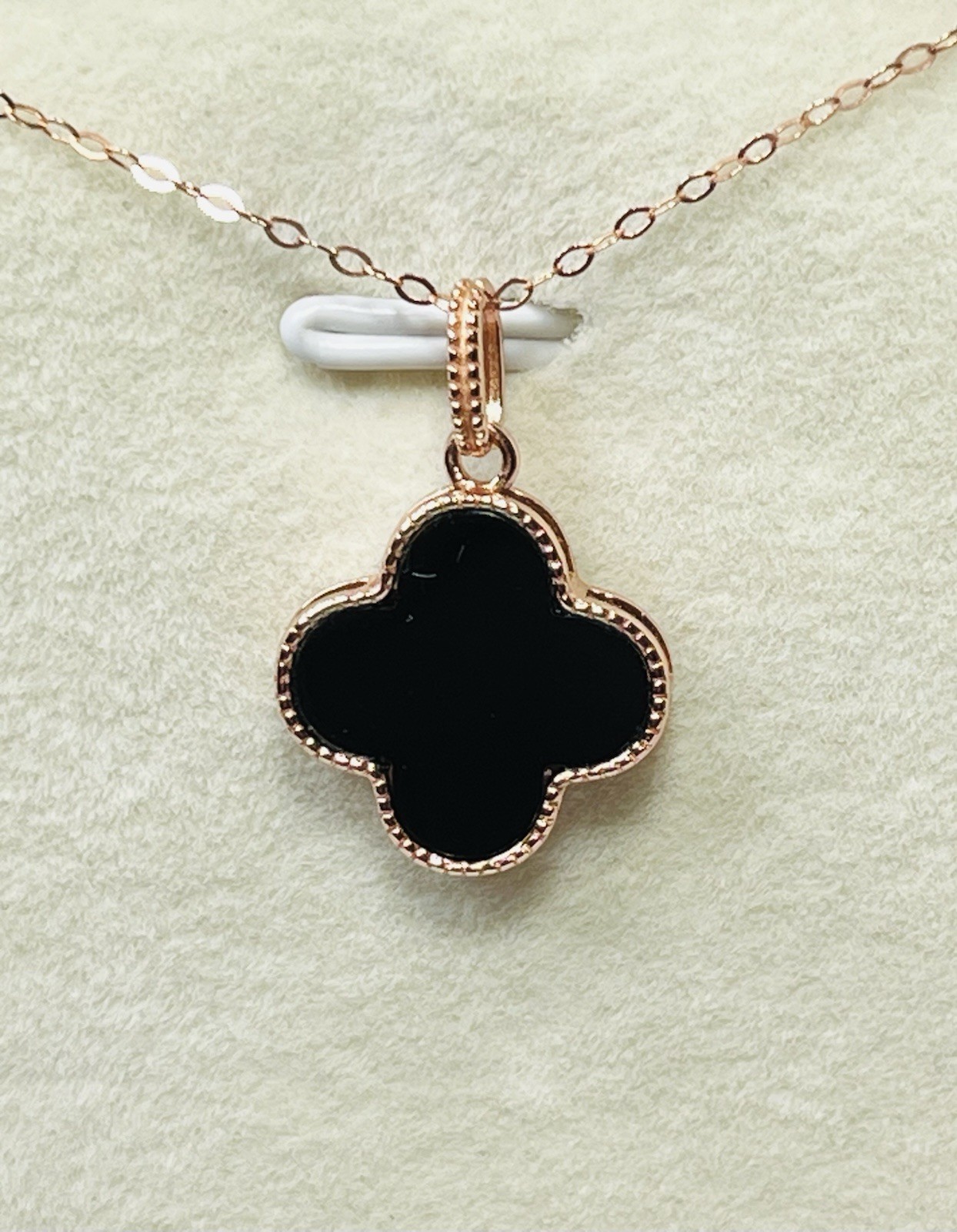 Rose Gold Over 925 Sterling Silver Natural Black Agate Flower Pendant Necklace