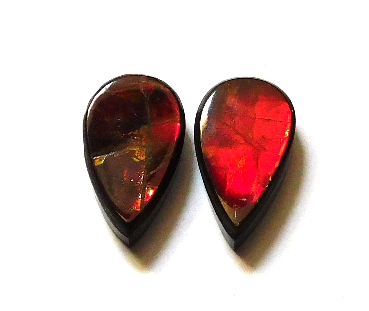 6.45 Cts Natural Ammolite (13.3mmx7.7mm each) Loose Cabochon Match Pair JL07