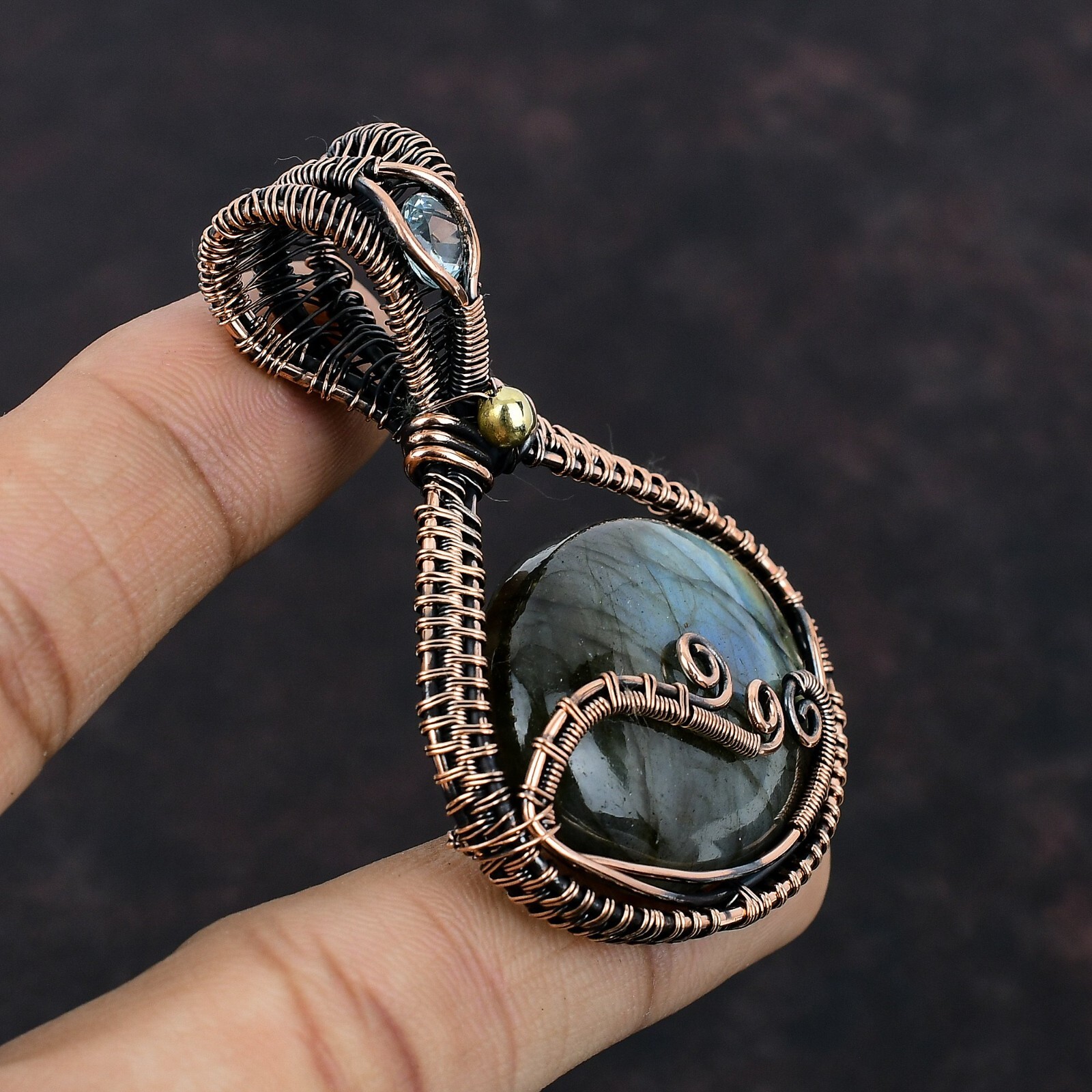 Gift For Women Jewelry Wire Wrapped Pendant Copper Labradorite Gemstone 2.56″