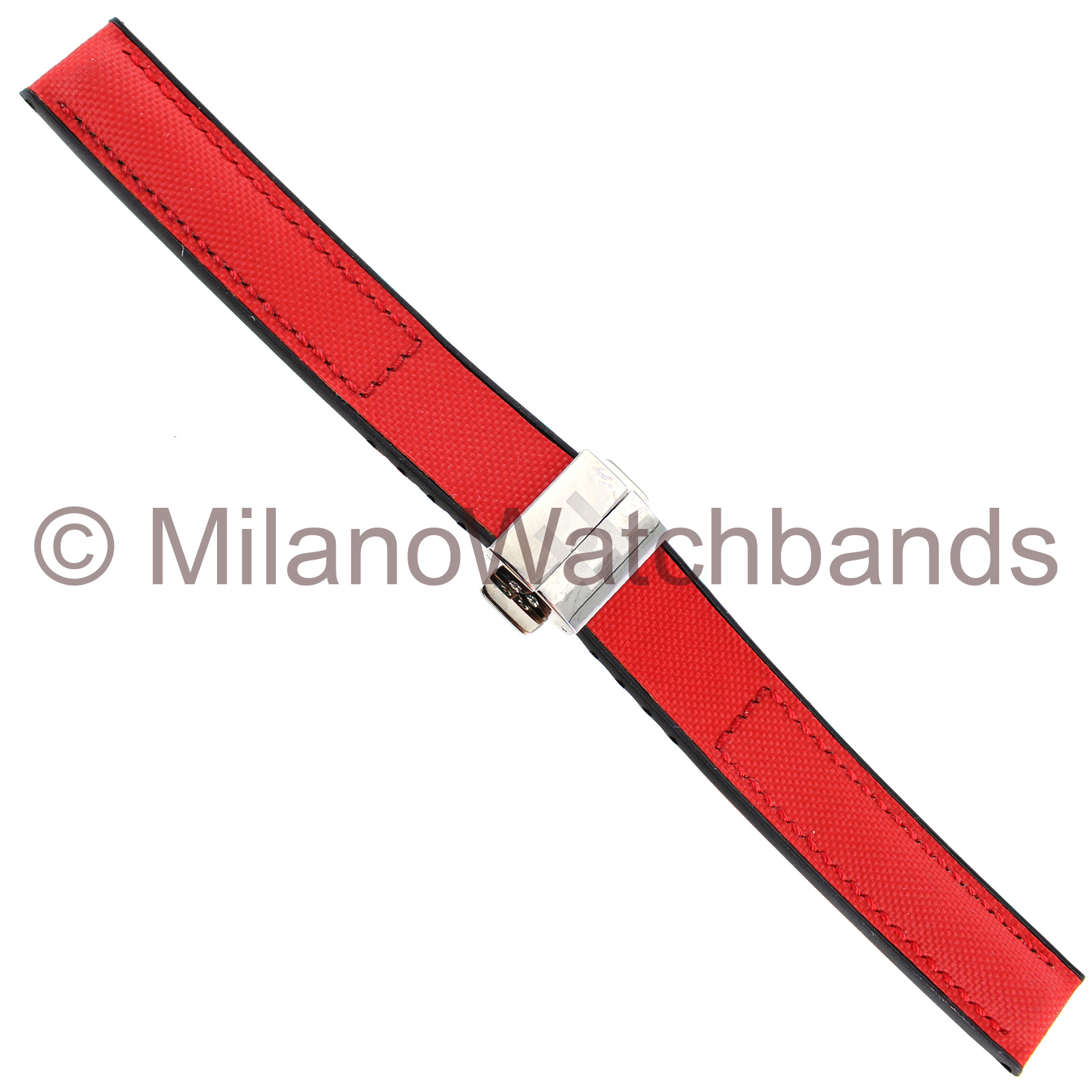 16mm Hirsch Corvette Red&Black Leather Made With Kevlar Mens Clasp Band
