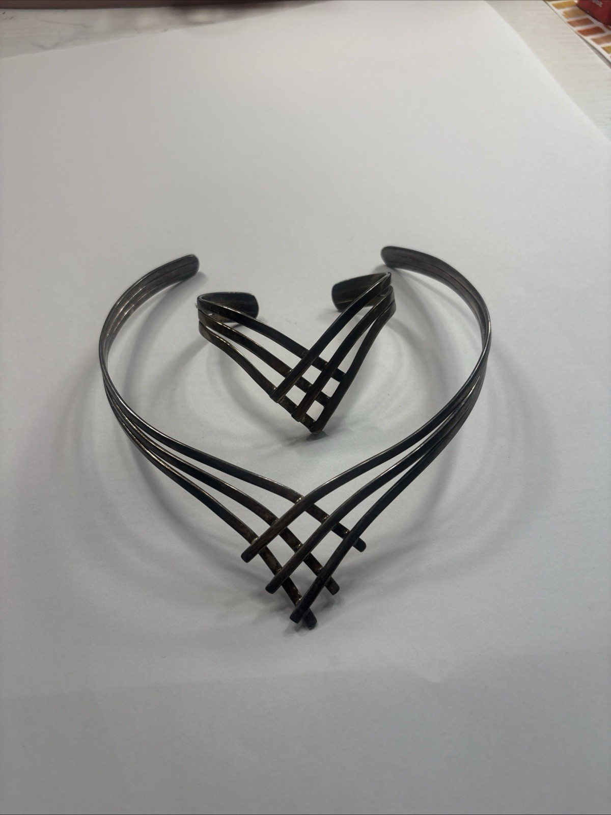 Vintage Black Metal Crisscross Multi-Band Open-Ended Cuff Bracelet