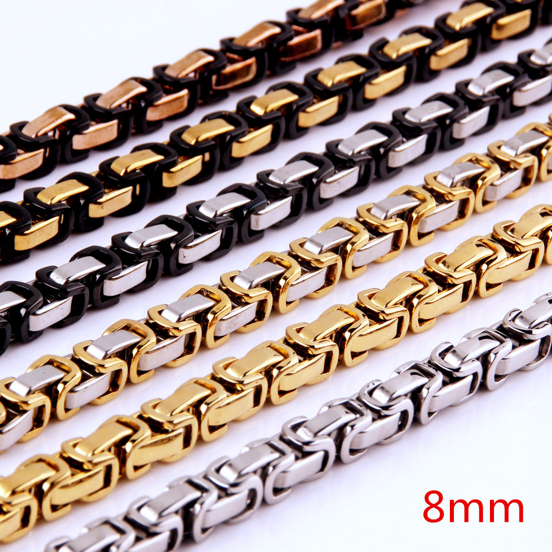 16~40″ 4/5/8mm 316L Stainless Steel Mens Womens Byzantine Box Chains Necklace