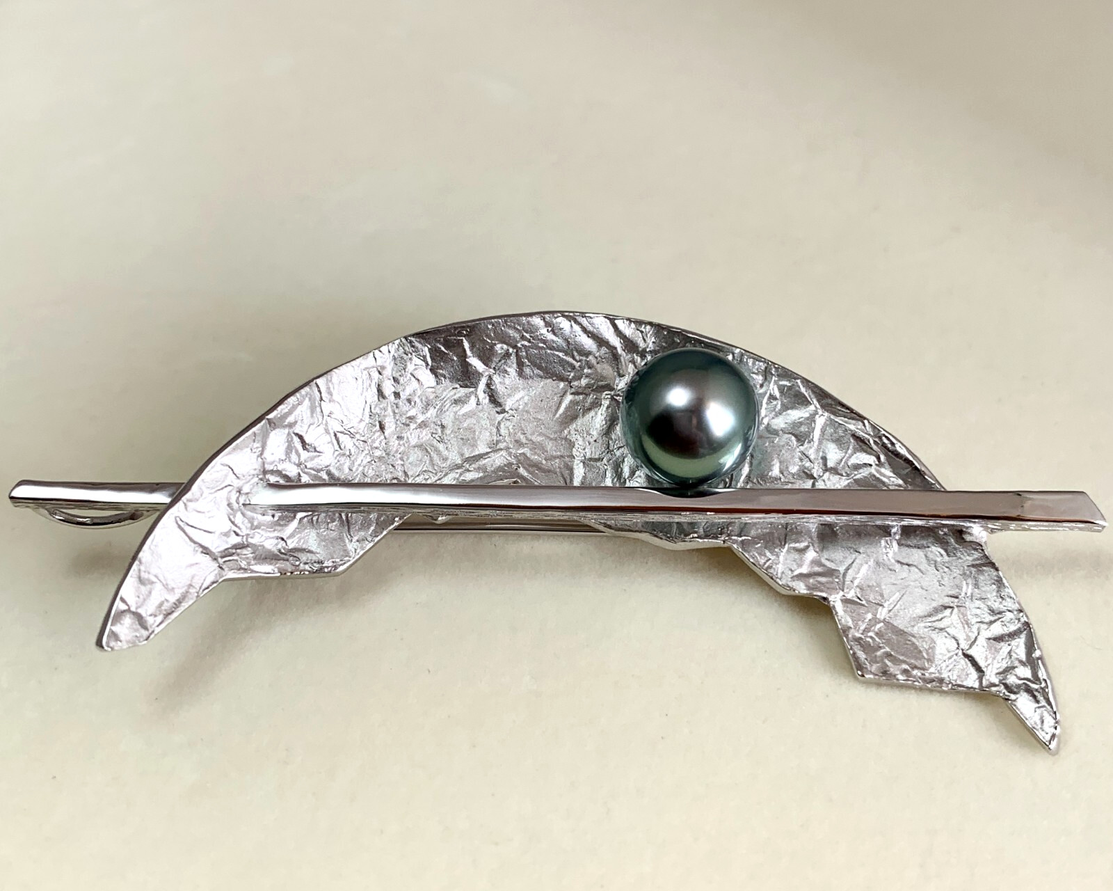 Big 9.7mm round Peacock Tahitian pearl brooch/Pendant Sterling Silver , 3×7.5cm