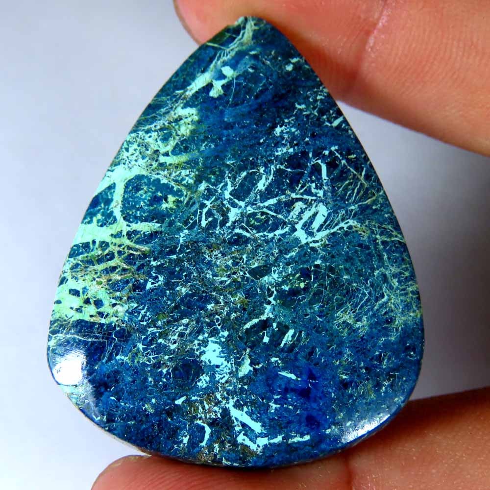 63.20Cts Natural Designer Azurite Shattuckite Pear Cab 33x41x5mm Top Gemstone